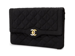 Chanel Quilted Black Satin Clutch
