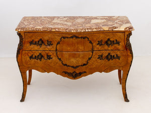 Louis XV Style Walnut Marquetry Bombe Commode