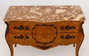 Louis XV Style Walnut Marquetry Bombe Commode