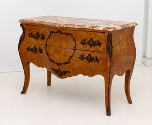 Louis XV Style Walnut Marquetry Bombe Commode