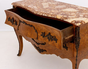 Louis XV Style Walnut Marquetry Bombe Commode