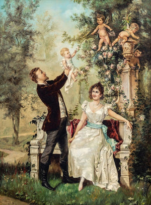 Austrian School Family Portrait Oil on Canvas (9735748092211)