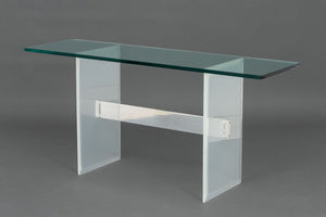 Modern Glass Top Console Table with Lucite and Steel Base