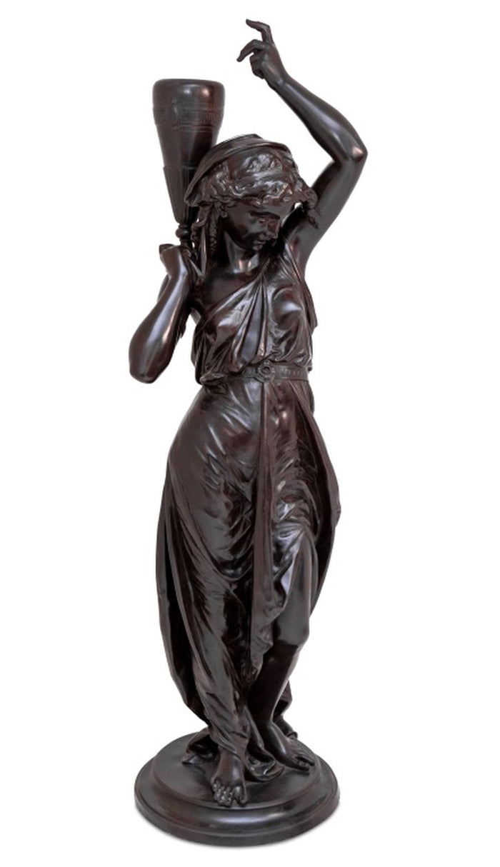 French Water Carrier Patinated Bronze Sculpture