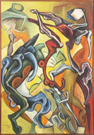 Marilla Palmer "Modern World" Oil on Canvas, 1985