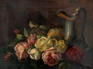 Still Life Flowers & Ewer Oil on Canvas, 19th C. (9778242781491)