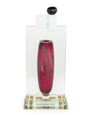 Illegibly Signed Postmodern Geometric Glass Vase, 1998