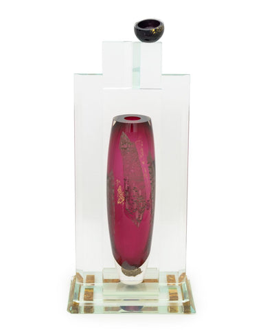 Illegibly Signed Postmodern Geometric Glass Vase, 1998