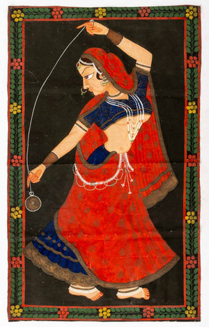Indian Portrait of a Dancer Gouache on Fabric