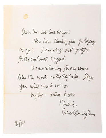 Signed Merce Cunningham Handwritten Letter, 1980