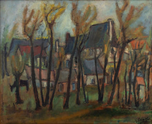 George Rene Sininki Village Scene Oil on Canvas