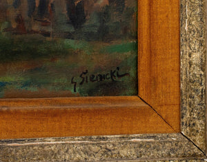 George Rene Sininki Village Scene Oil on Canvas