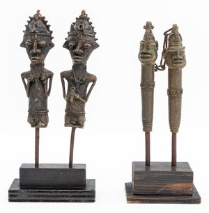 Yoruba Edan Ogboni Figural Brass Staffs, 2 Pairs (9756048326963)