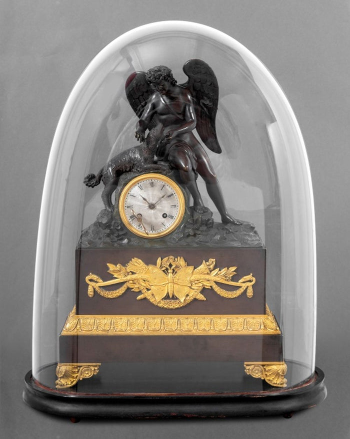 Charles X Patinated & Gilt Bronze Figural Clock