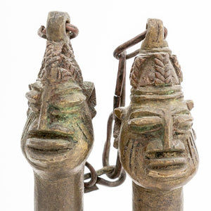 Yoruba Edan Ogboni Figural Brass Staffs, 2 Pairs (9756048326963)