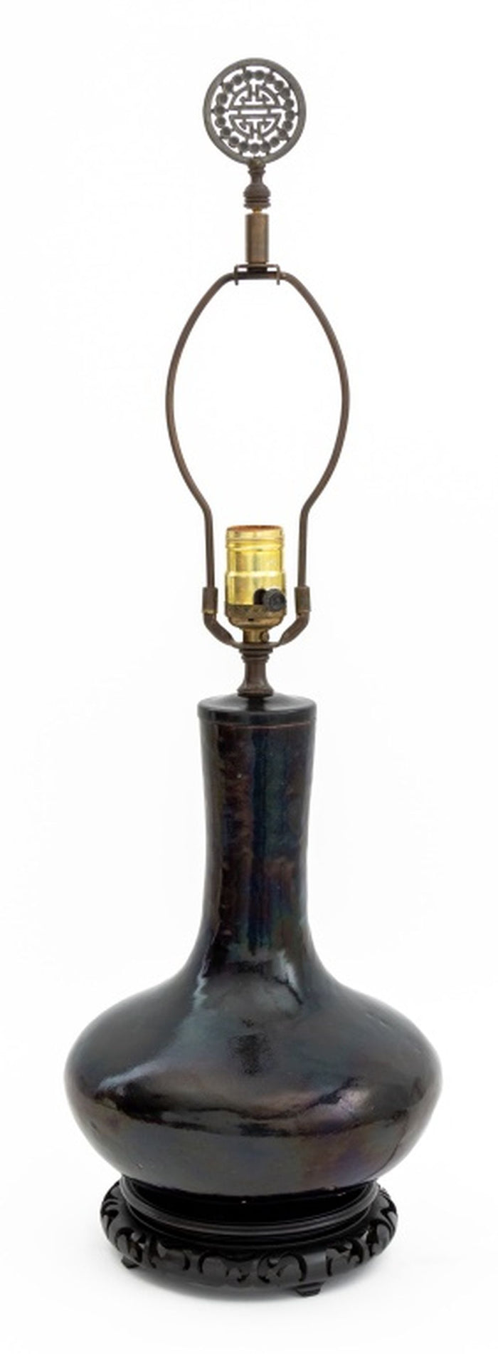 Chinese Mirror Black Glazed Porcelain Vase as Lamp