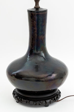 Chinese Mirror Black Glazed Porcelain Vase as Lamp (9804657819955)