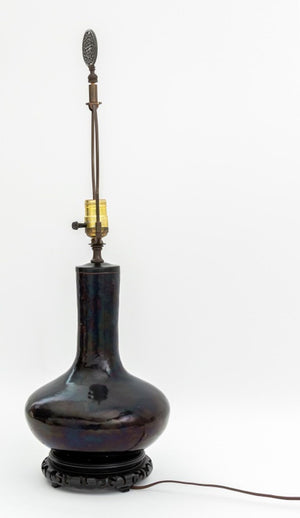 Chinese Mirror Black Glazed Porcelain Vase as Lamp (9804657819955)