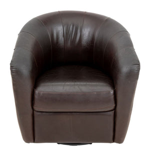 Art Deco Style Brown Leather Swivel Tub Chair (9766973669683)