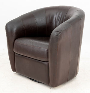 Art Deco Style Brown Leather Swivel Tub Chair (9766973669683)