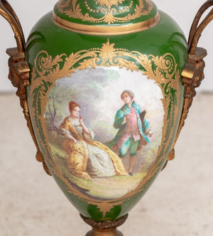 Sevres Green Ground Vases Mounted as Lamps, Pair (9778338005299)