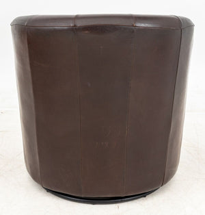 Art Deco Style Brown Leather Swivel Tub Chair (9766973669683)