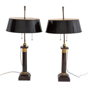 Austrian Brass Mounted Black Marble Lamps, Pr.