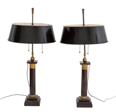 Austrian Brass Mounted Black Marble Lamps, Pr.