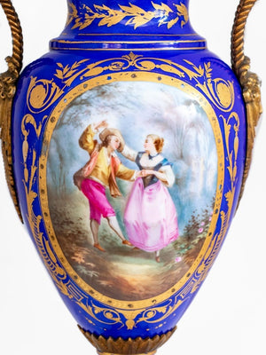Sevres Style Blue Ground Porcelain Covered Vase (9778377654579)