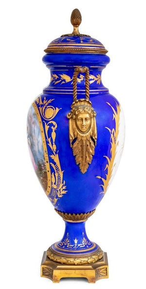Sevres Style Blue Ground Porcelain Covered Vase (9778377654579)
