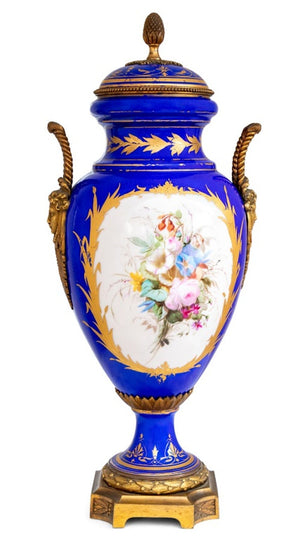 Sevres Style Blue Ground Porcelain Covered Vase (9778377654579)
