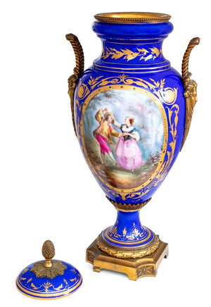 Sevres Style Blue Ground Porcelain Covered Vase (9778377654579)
