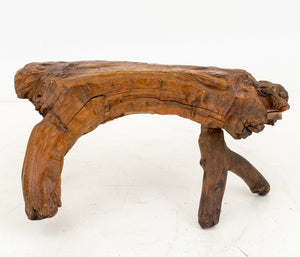 Folk Art Carved Wood Live Edge Stool (9671711850803)