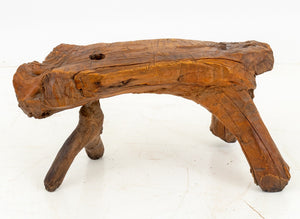 Folk Art Carved Wood Live Edge Stool (9671711850803)