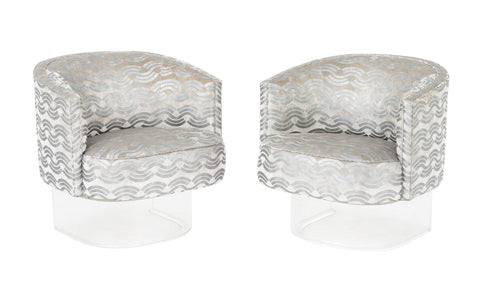 Modern Gray Velvet Swivel Tub Chairs, Pair