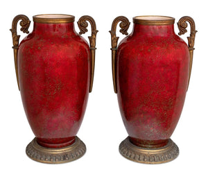 French Gilt Metal Mounted Red Majolica Vases, Pair (9766989267251)