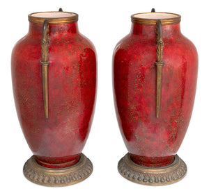 French Gilt Metal Mounted Red Majolica Vases, Pair (9766989267251)