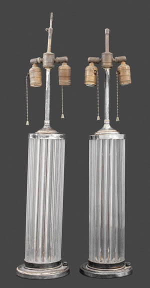 Art Deco Silver Plate Lucite Lamps, Pair (9751877157171)