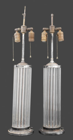 Art Deco Silver Plate Lucite Lamps, Pair