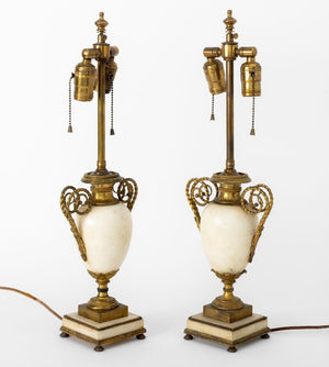 French White Marble & Gilt Metal Table Lamps, Pair (9893180113203)