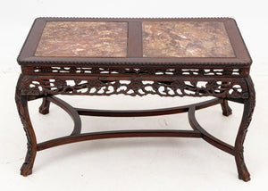 Chinese Red Marble Inset Rosewood Low Table (9816217223475)