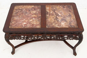 Chinese Red Marble Inset Rosewood Low Table (9816217223475)