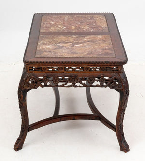 Chinese Red Marble Inset Rosewood Low Table (9816217223475)