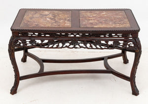 Chinese Red Marble Inset Rosewood Low Table (9816217223475)