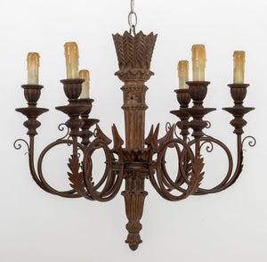 Louis XV Style Wood & Copper Six-Branch Chandelier (9893185225011)