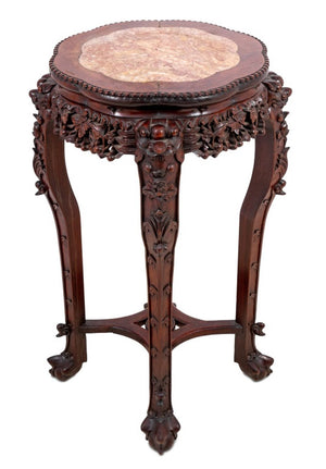 Chinese Hardwood and Marble Pedestal Table (9817482756403)