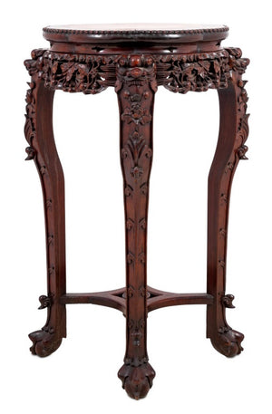 Chinese Hardwood and Marble Pedestal Table (9817482756403)