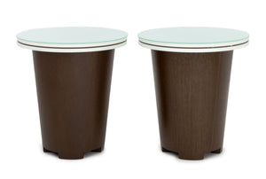 Modern Patinated Metal & Wood Glass Top Tables, 2 (9835715559731)