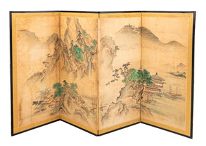 Japanese Ink and Watercolor 4-Panel Floor Screen (9770046161203)