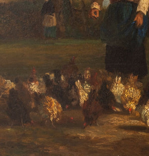 Dutch School Feeding the Chickens Oil on Board (9804747505971)